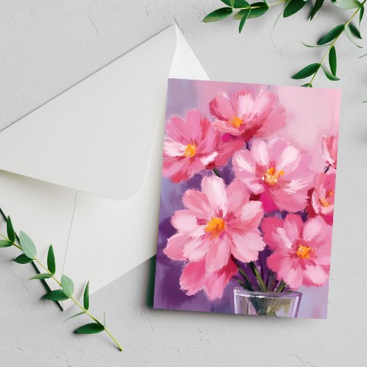 Bloeiende Roze Bloemblaadjes Bloem Schilderij Kaar