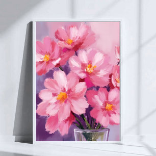 Bloeiende Roze Bloemblaadjes   Bloemenschildering  Poster