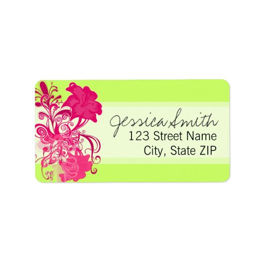 Bloeiende roze bloemen in Limoen Etiket (Voorkant)