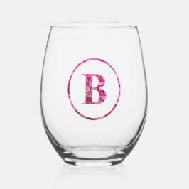 Bloeiende Roze Bloemen Monogram Lettering Art "B" Wijnglas Zonder Voet