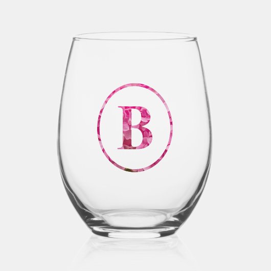Bloeiende Roze Bloemen Monogram Lettering Art "B" Wijnglas Zonder Voet (Voorkant)