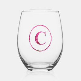 Bloeiende Roze Bloemen Monogram Lettering Art "C" Wijnglas Zonder Voet