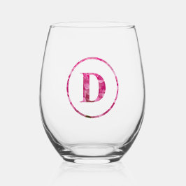 Bloeiende Roze Bloemen Monogram Lettering Art "D" Wijnglas Zonder Voet