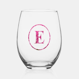 Bloeiende Roze Bloemen Monogram Lettering Art "E" Wijnglas Zonder Voet