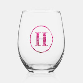 Bloeiende Roze Bloemen Monogram Lettering Art "H" Wijnglas Zonder Voet