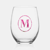 Bloeiende Roze Bloemen Monogram Lettering Art "M" Wijnglas Zonder Voet (Voorkant)