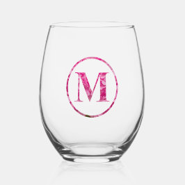 Bloeiende Roze Bloemen Monogram Lettering Art "M" Wijnglas Zonder Voet