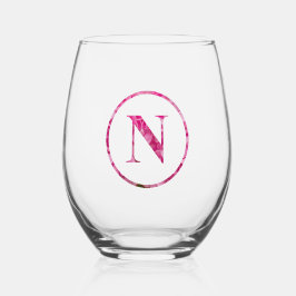 Bloeiende Roze Bloemen Monogram Lettering Art "N" Wijnglas Zonder Voet