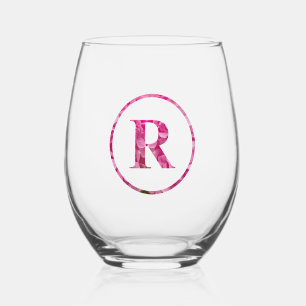 Bloeiende Roze Bloemen Monogram Lettering Art "R" Wijnglas Zonder Voet