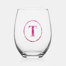 Bloeiende Roze Bloemen Monogram Lettering Art "T" Wijnglas Zonder Voet