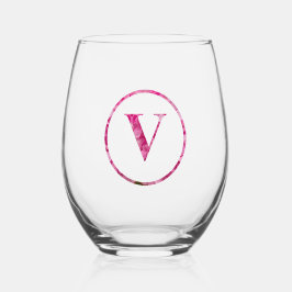 Bloeiende Roze Bloemen Monogram Lettering Art "V" Wijnglas Zonder Voet