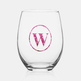 Bloeiende Roze Bloemen Monogram Lettering Art "W" Wijnglas Zonder Voet