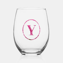 Bloeiende Roze Bloemen Monogram Lettering Art "Y" Wijnglas Zonder Voet