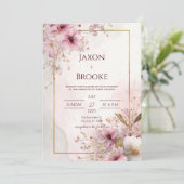 Bloeiende Roze Bloemen Romantische bruiloft Kaart (Staand voorkant)