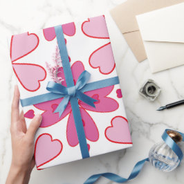 Bloeiende roze harten, bloemenpedalen, witte BK Cadeaupapier