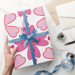 Bloeiende roze harten, bloemenpedalen, witte BK Cadeaupapier