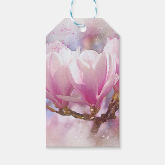 Bloeiende Roze Paarse Magnolia - Lente Bloem Cadeaulabel (Voorkant)