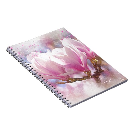 Bloeiende Roze Paarse Magnolia - Lente Bloem Notitieboek (Rechterzijde)