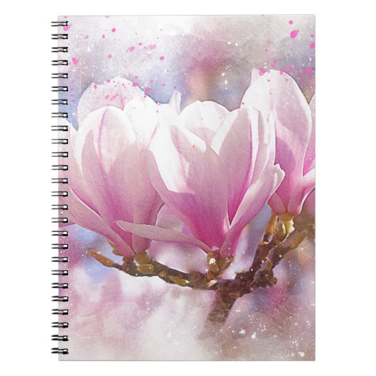 Bloeiende Roze Paarse Magnolia - Lente Bloem Notitieboek (Voorkant)