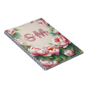 Bloeiende roze pioenroos bloemen en weelderige gro notitieboek (Rechterzijde)