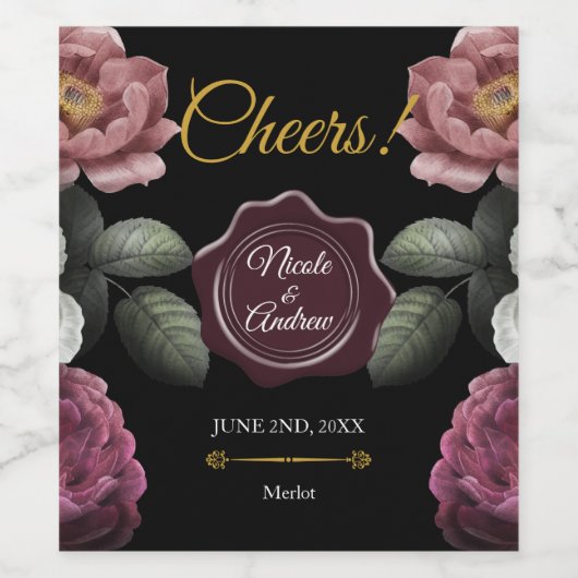 Bloeiende Rozen Faux Wax Seal Wijn Etiket (Enkel label)