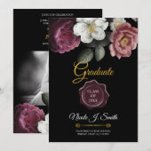 Bloeiende Rozen Foto Afstuderen Uitnodiging (Voorkant / Achterkant)