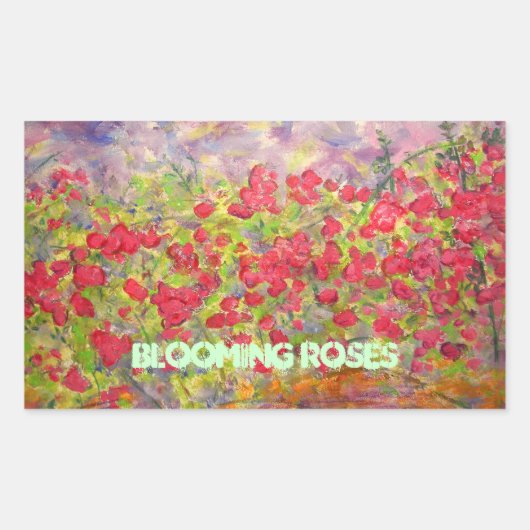 bloeiende rozen kunst rechthoekige sticker (Voorkant)