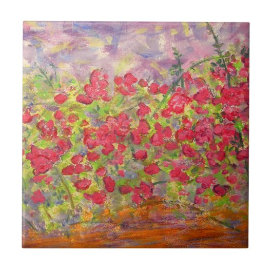 bloeiende rozen kunst tegeltje (Voorkant)