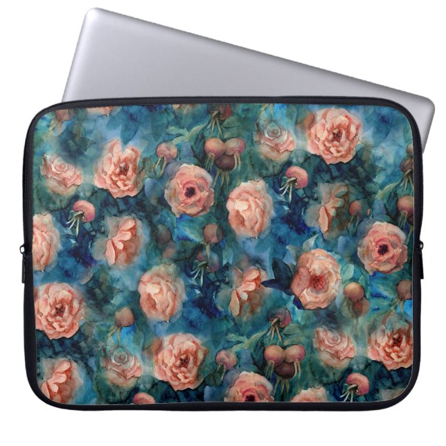 Bloeiende Rozen Waterverf Naadloos Patroon Laptop Sleeve (Voorkant)