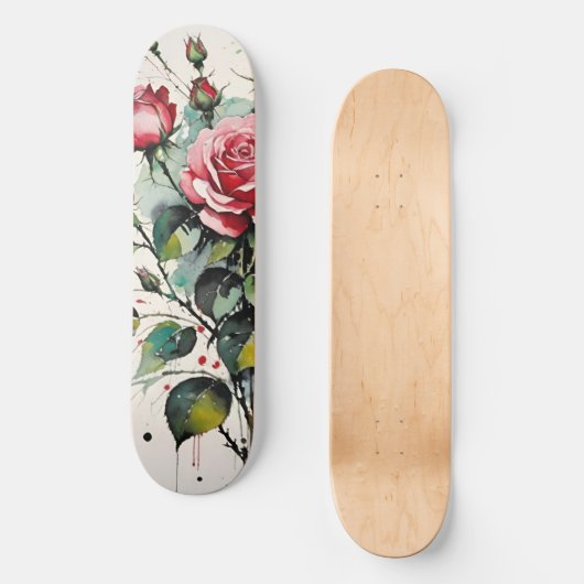 Bloeiende Rozen Waterverf Persoonlijk Skateboard (Voorkant)