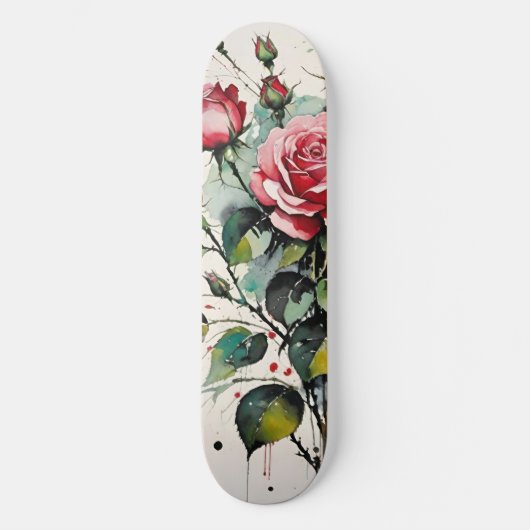 Bloeiende Rozen Waterverf Persoonlijk Skateboard (Voorkant)