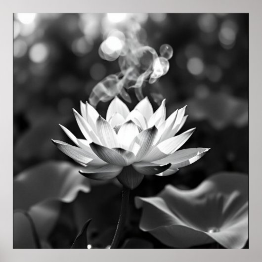 Bloeiende rust: Lotus houtskool kunst Poster (Voorkant)