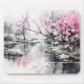 Bloeiende Sakura over River Ink Schilderen Muismat (Voorkant)