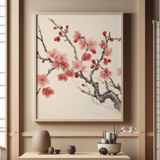 Bloeiende Sakura Traditionele Schilderij Foto Afdruk