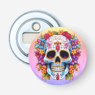 Bloeiende schedel button flesopener
