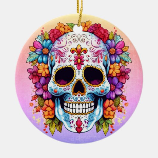 Bloeiende schedel keramisch ornament (Voorkant)