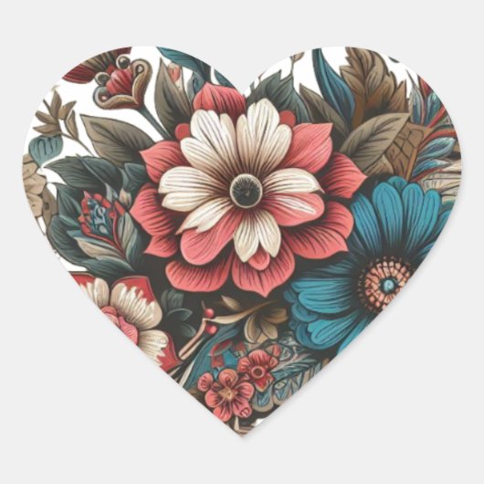"Bloeiende Schoonheden: Bloemontwerpstickers" Hart Sticker (Voorkant)