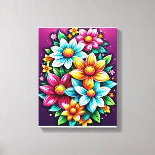 Bloeiende schoonheden: een levendig bloemboeket canvas afdruk