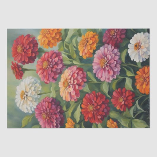 Bloeiende schoonheden: Zinnias schilderij Decoupag Tissuepapier (Voorkant)
