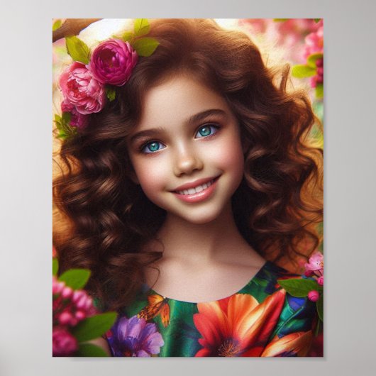 Bloeiende schoonheid: een glimlach tussen de bloem poster (Voorkant)