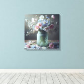 Bloeiende schoonheid Een pot vol bloemen Canvas Afdruk (Insitu (Houten vloer))