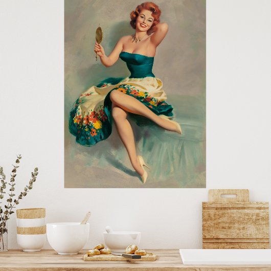 Bloeiende Schoonheid Vrouw Pin Up Poster (Keuken)