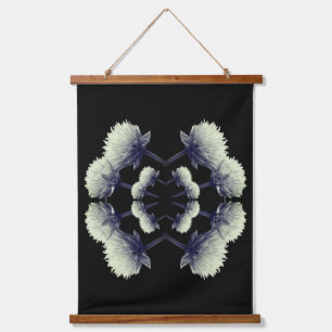Bloeiende schubben in zwart-wit Abstract Hangend Wandkleed