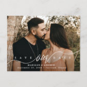 Bloeiende Script Foto Bewaar de Datum Aankondigingskaart (Voorkant)