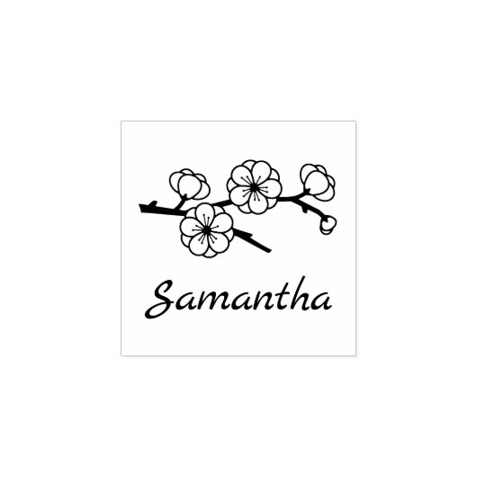 Bloeiende tak Custom Name 1x1 Rubberstempel (Afrduk)