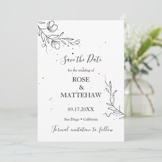 Bloeiende tak en inktdruppels Save the Date Kaart (Staand voorkant)