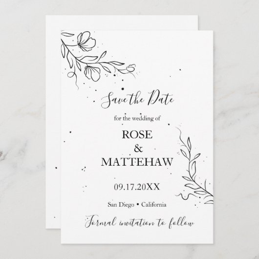 Bloeiende tak en inktdruppels Save the Date Kaart (Voorkant / Achterkant)