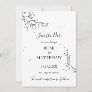 Bloeiende tak en inktdruppels Save the Date Kaart