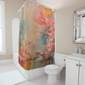 Bloeiende tak Wabi Sabi in roze en Sinaasappel Douchegordijn (In situ)