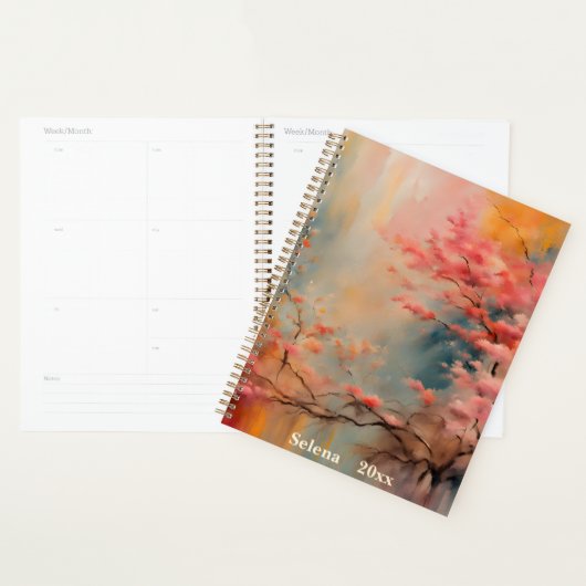 Bloeiende tak Wabi-Sabi in roze en Sinaasappel Planner (Display)